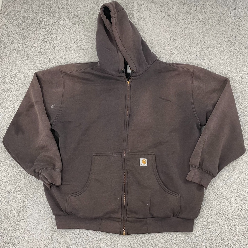 Carhartt J149 Thermal Hoodie 2XL Black Heavyweight Sun Faded Workwear Full Zip